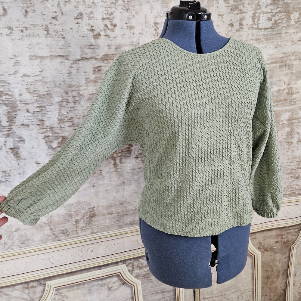 Anthropologie Sage Green Top Sweater Blouson Knit Anthro Balloon Sleeves Small S - Picture 3 of 10